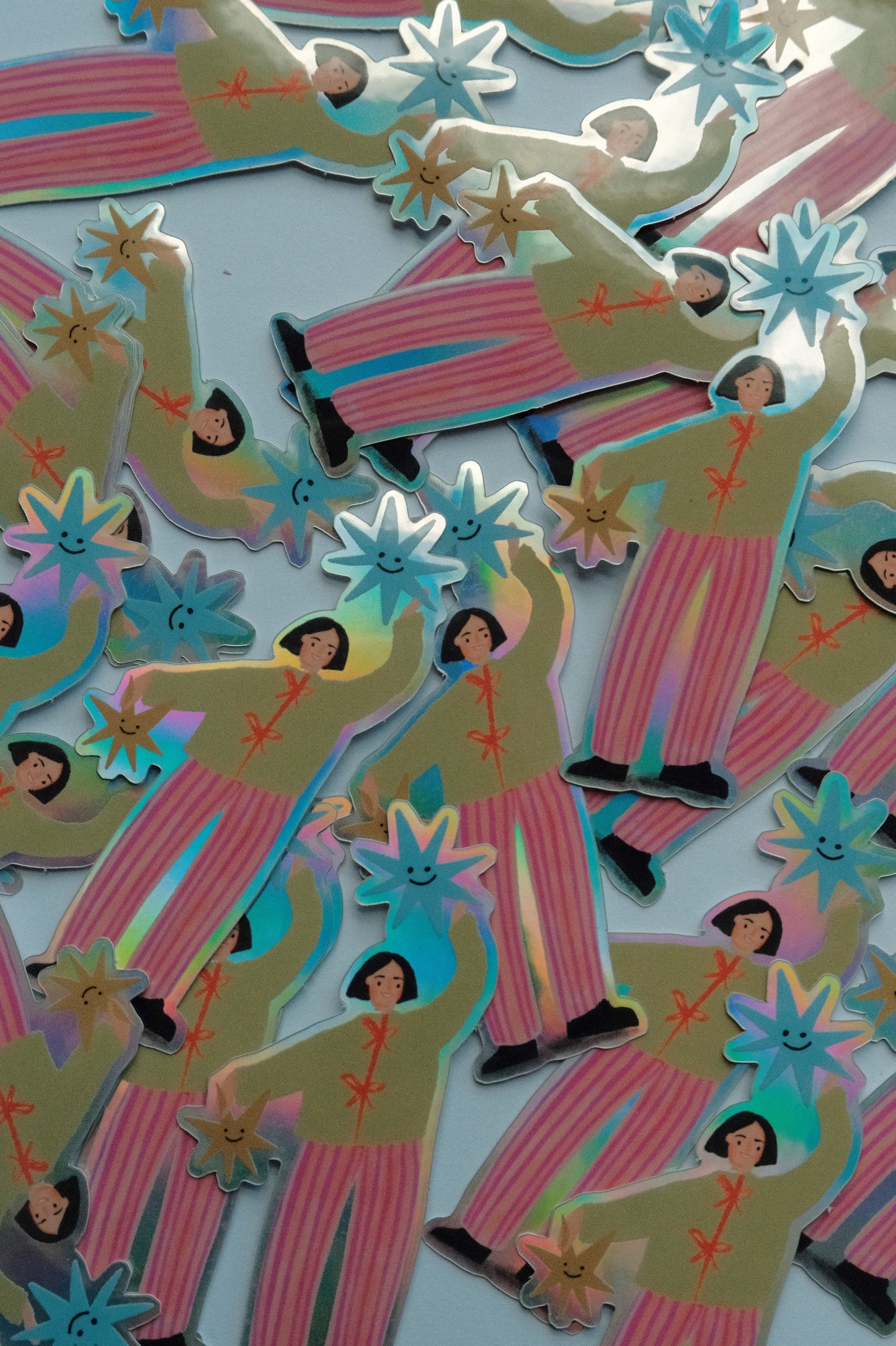 Holographic Girl with Stars Vinyl Sticker