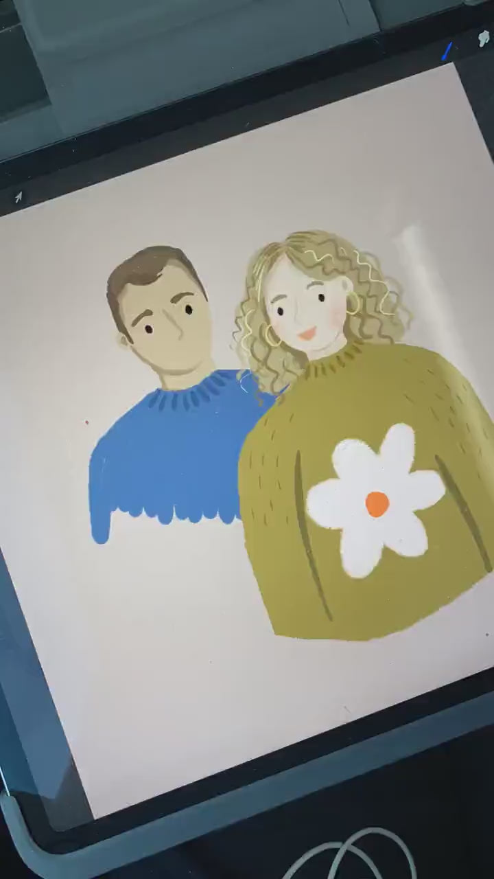 Contemporary styled Portrait Commissions, Custom Portrait Illustration, Paper Anniversary, Personalised Gift, Portrait, Couple Illustration