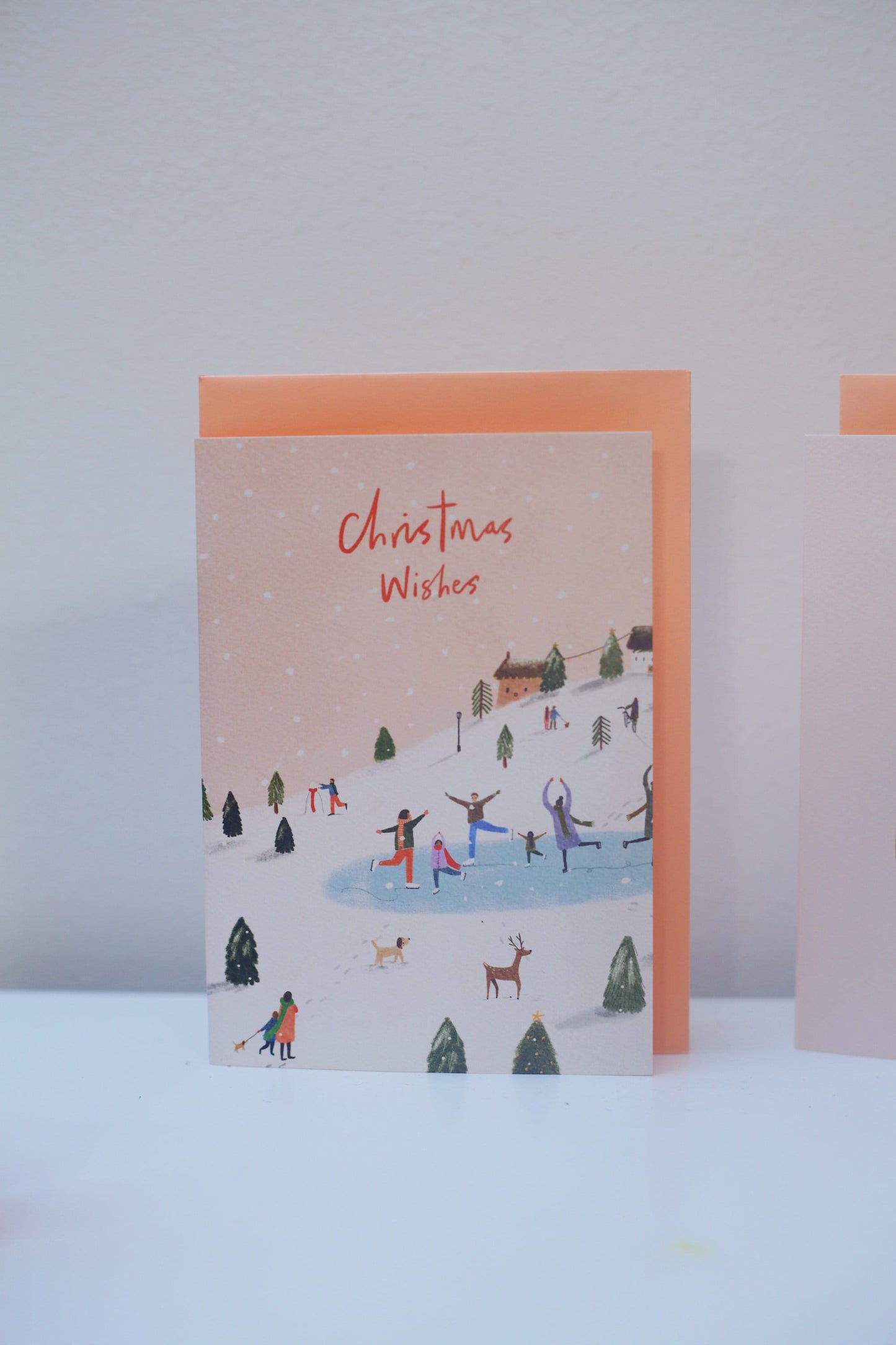 Christmas card, greetings card, Christmas tree, Ice skating