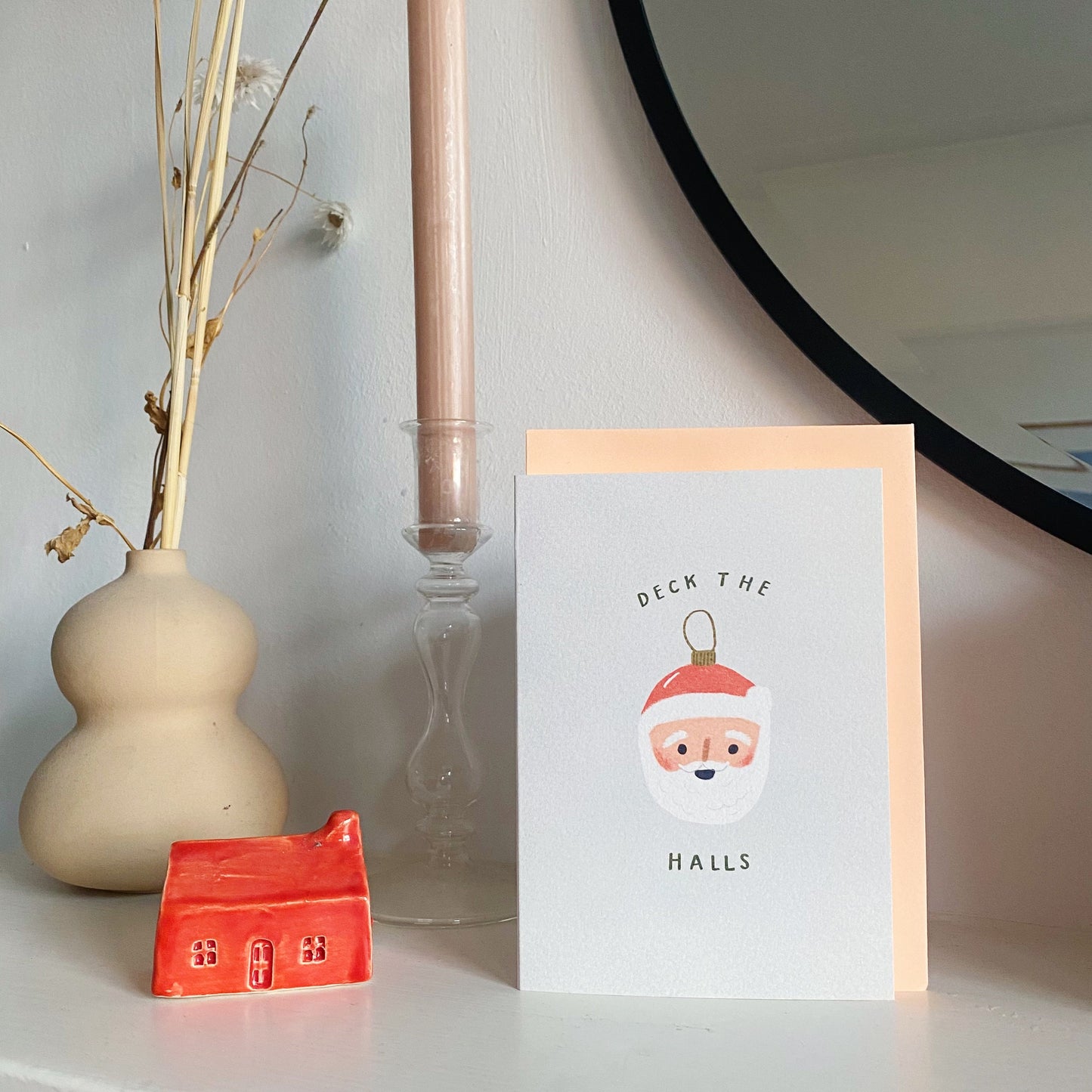 Christmas card, greetings card, Christmas tree, Santa Bauble