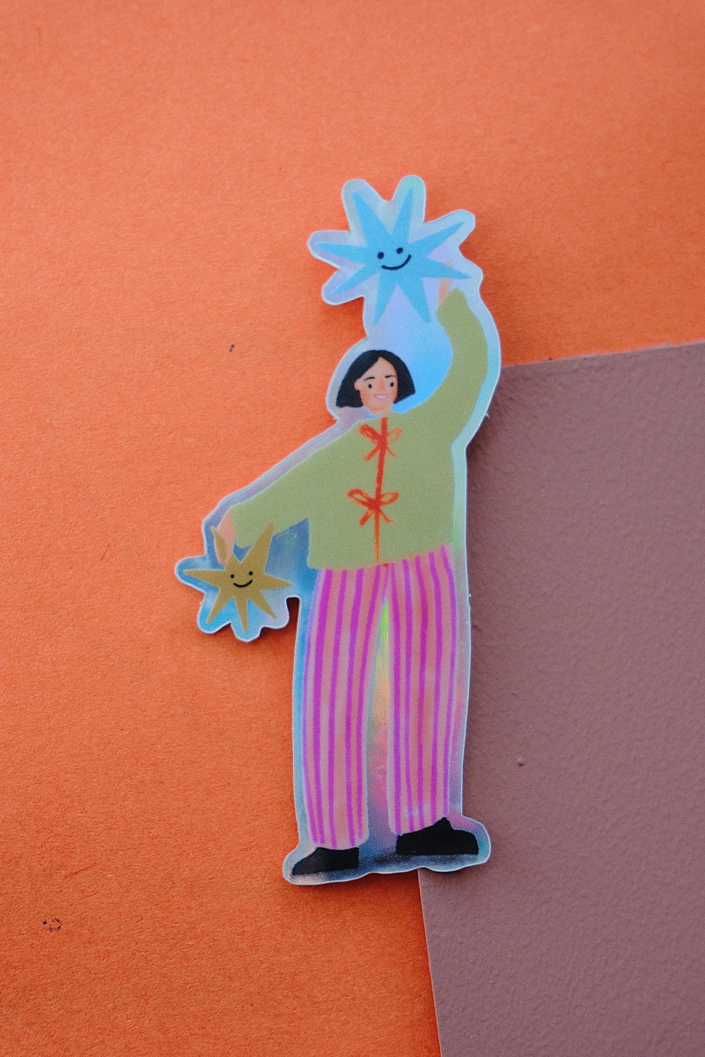 Holographic Girl with Stars Vinyl Sticker