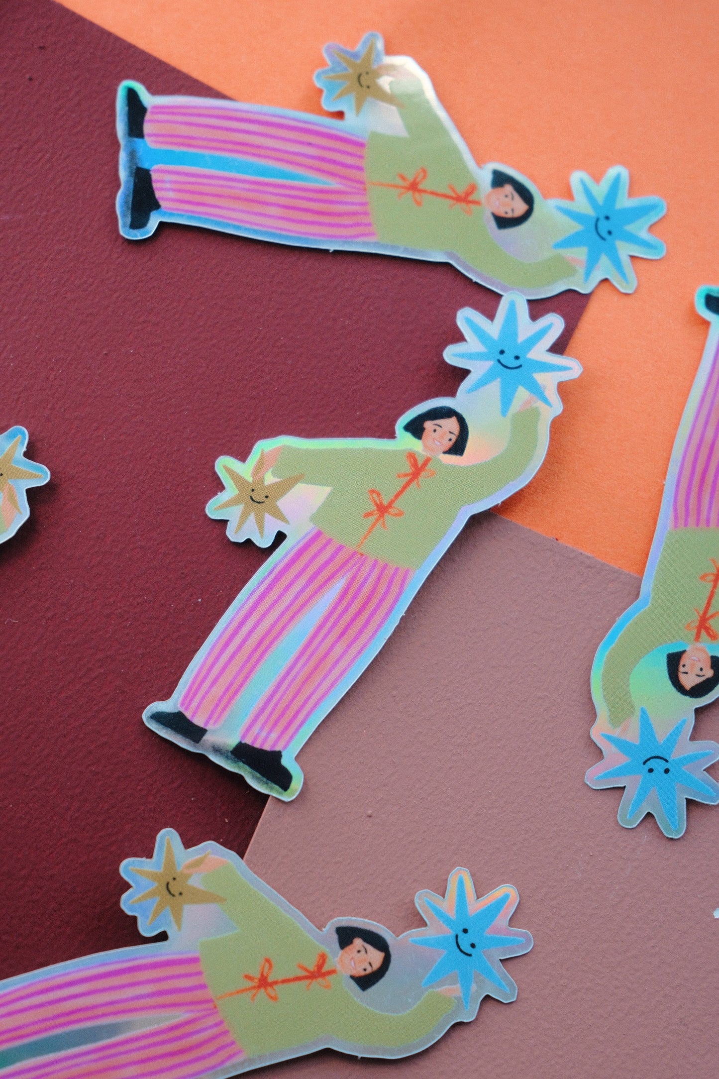 Holographic Girl with Stars Vinyl Sticker