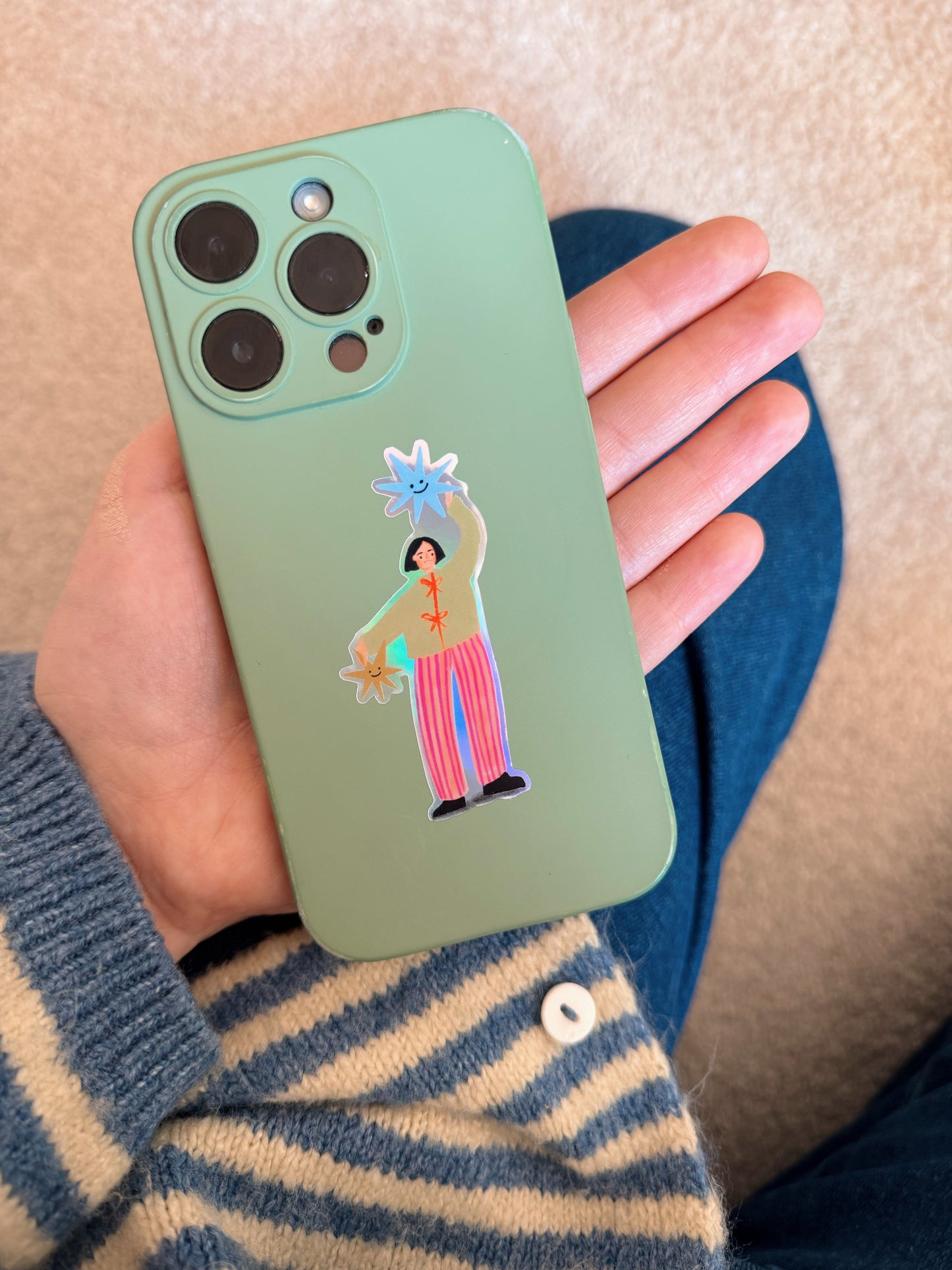 Holographic Girl with Stars Vinyl Sticker