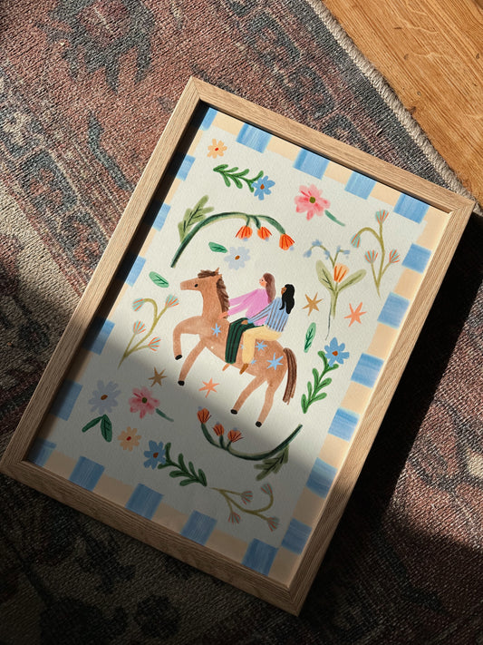 Girls on Horse Print