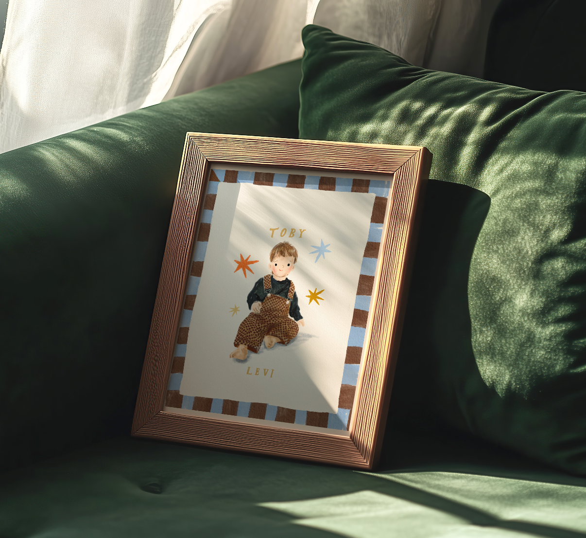 Personalised Baby Portrait Print with stars and border