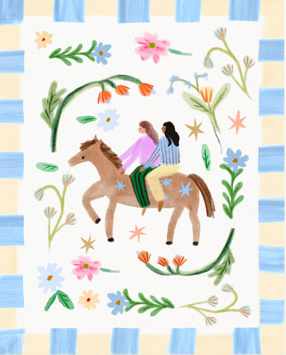 Girls on Horse Print