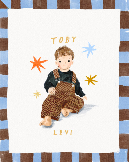 Personalised Baby Portrait Print with stars and border