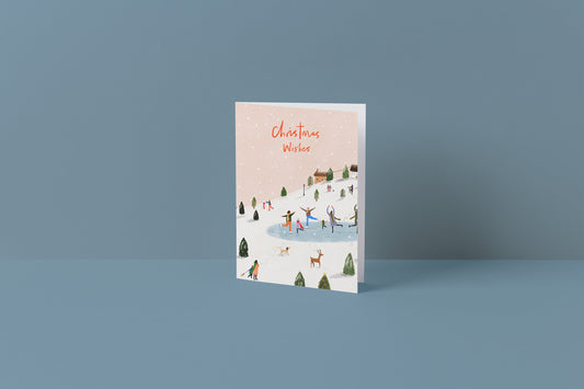 Christmas card, greetings card, Christmas tree, Ice skating