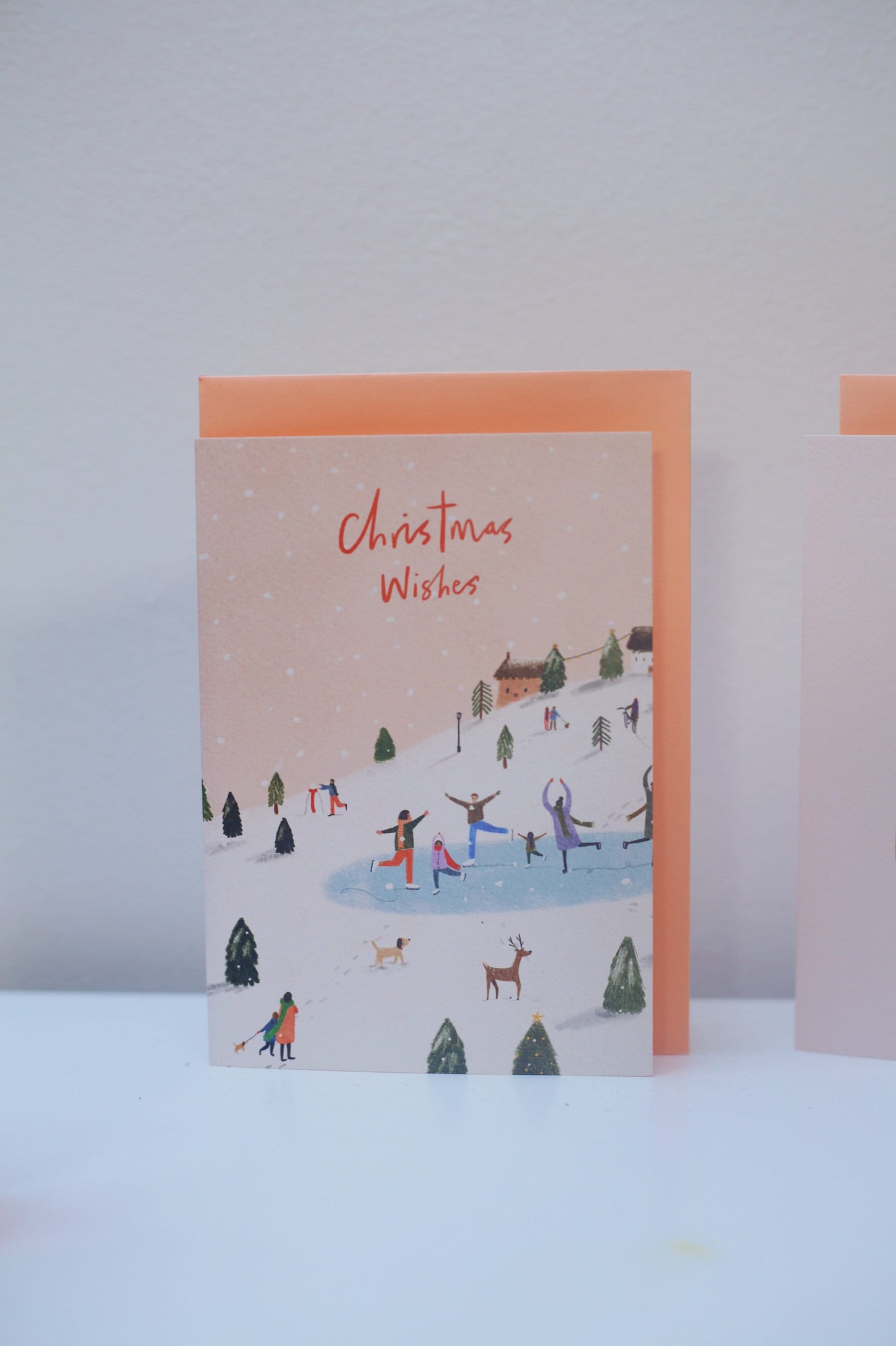 Christmas card, greetings card, Christmas tree, Ice skating